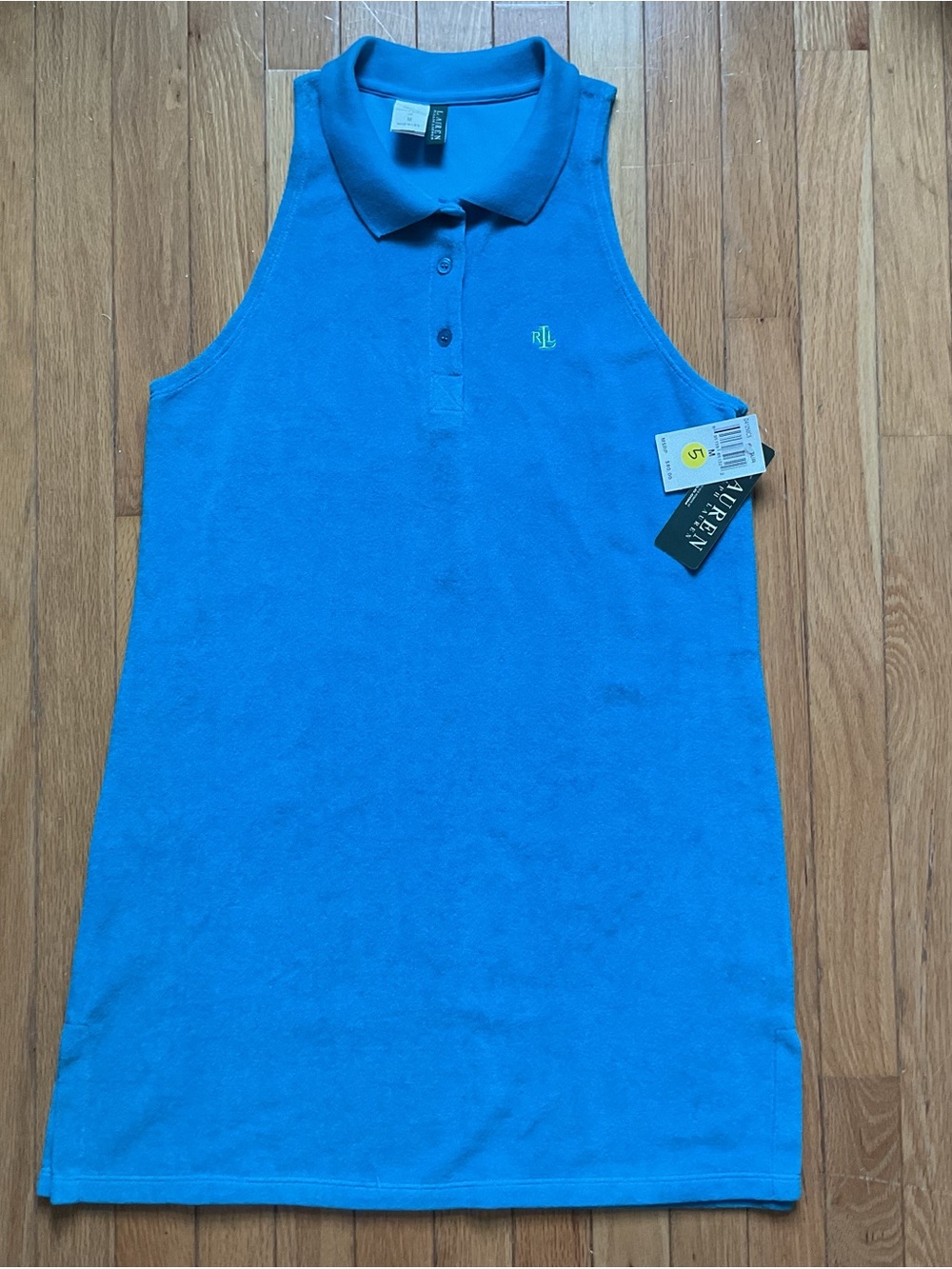 New Vtg Ralph Lauren Blue Terry Cloth Sleeveless Polo Dress Beach Coastal Resort